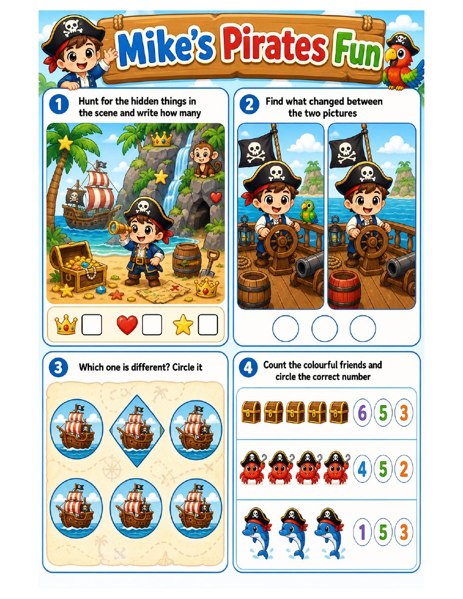 Page 4 of Mike's Pirates activity book