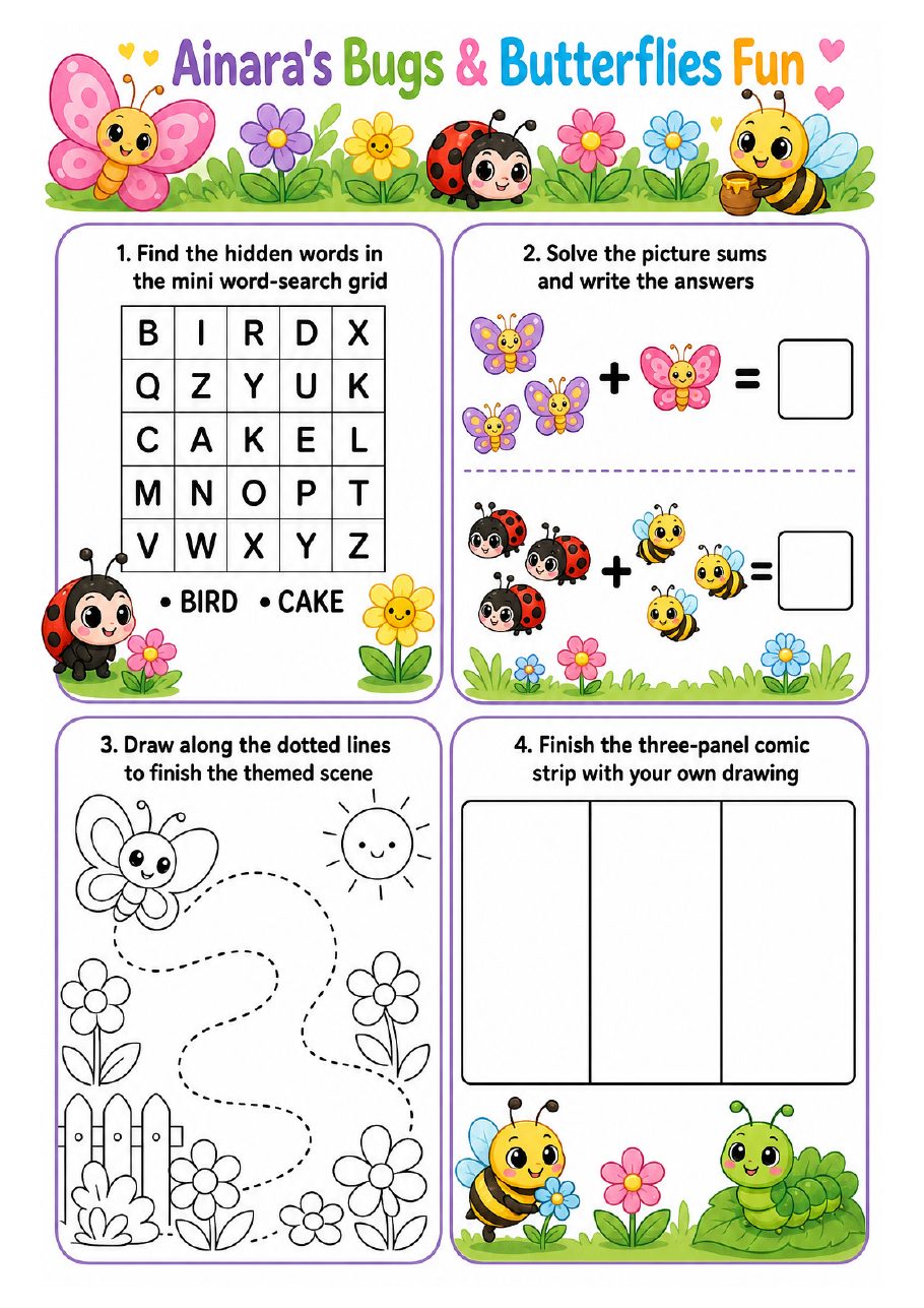 Page 7 of Ainara's Bugs & Butterflies activity book