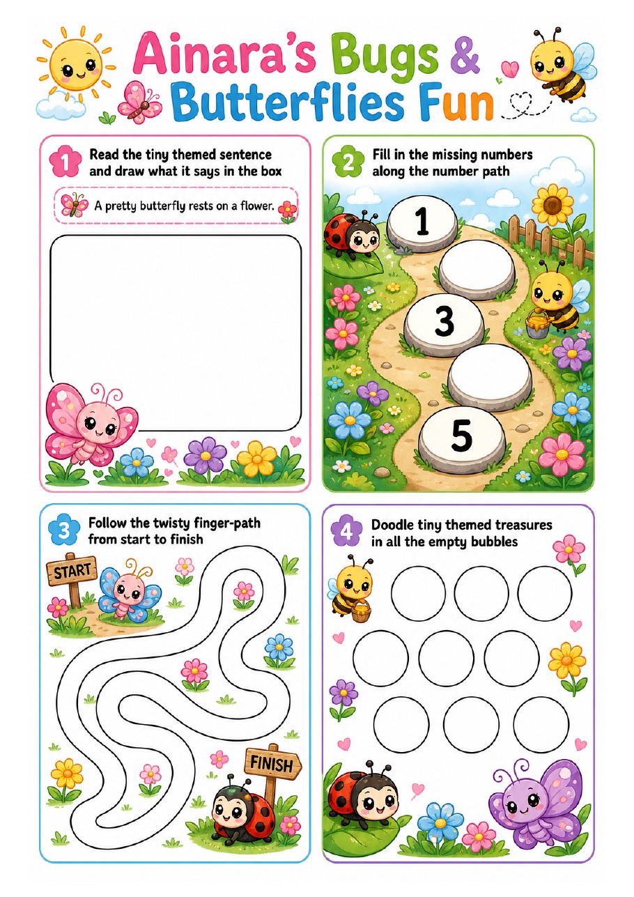 Page 2 of Ainara's Bugs & Butterflies activity book