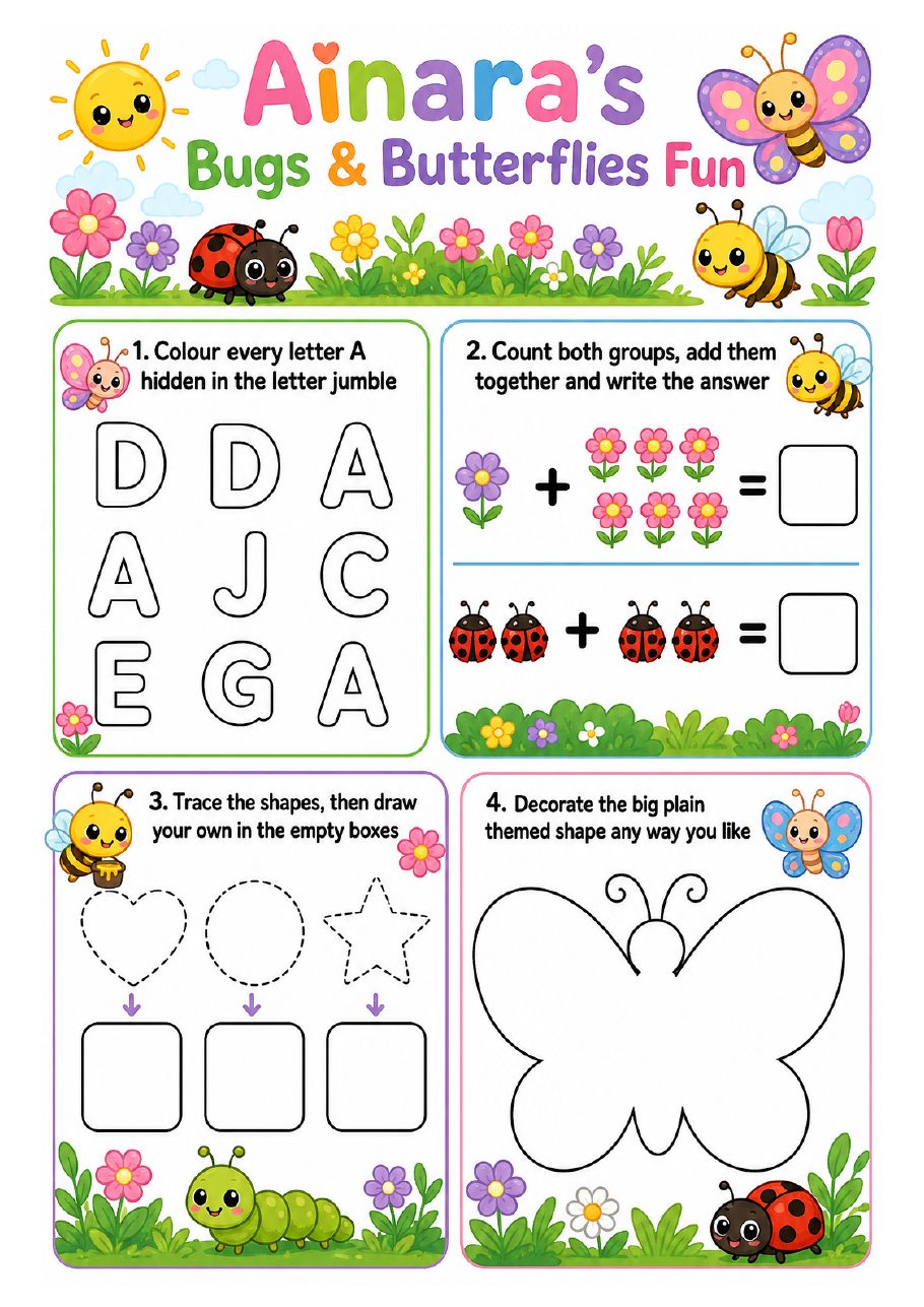 Page 1 of Ainara's Bugs & Butterflies activity book