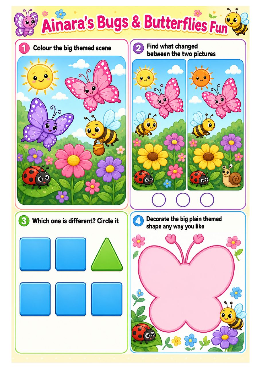 Page 4 of Ainara's Bugs & Butterflies activity book