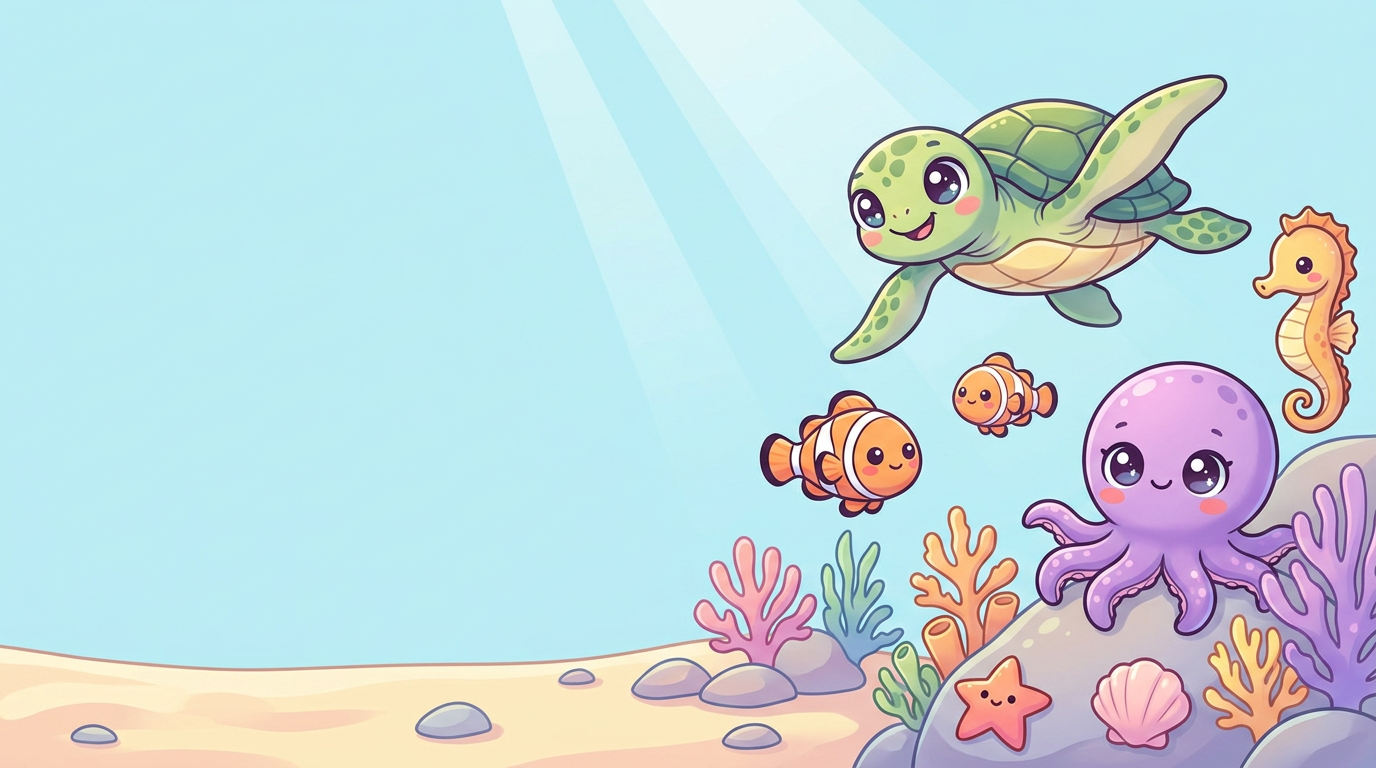 Underwater scene with turtles and fish