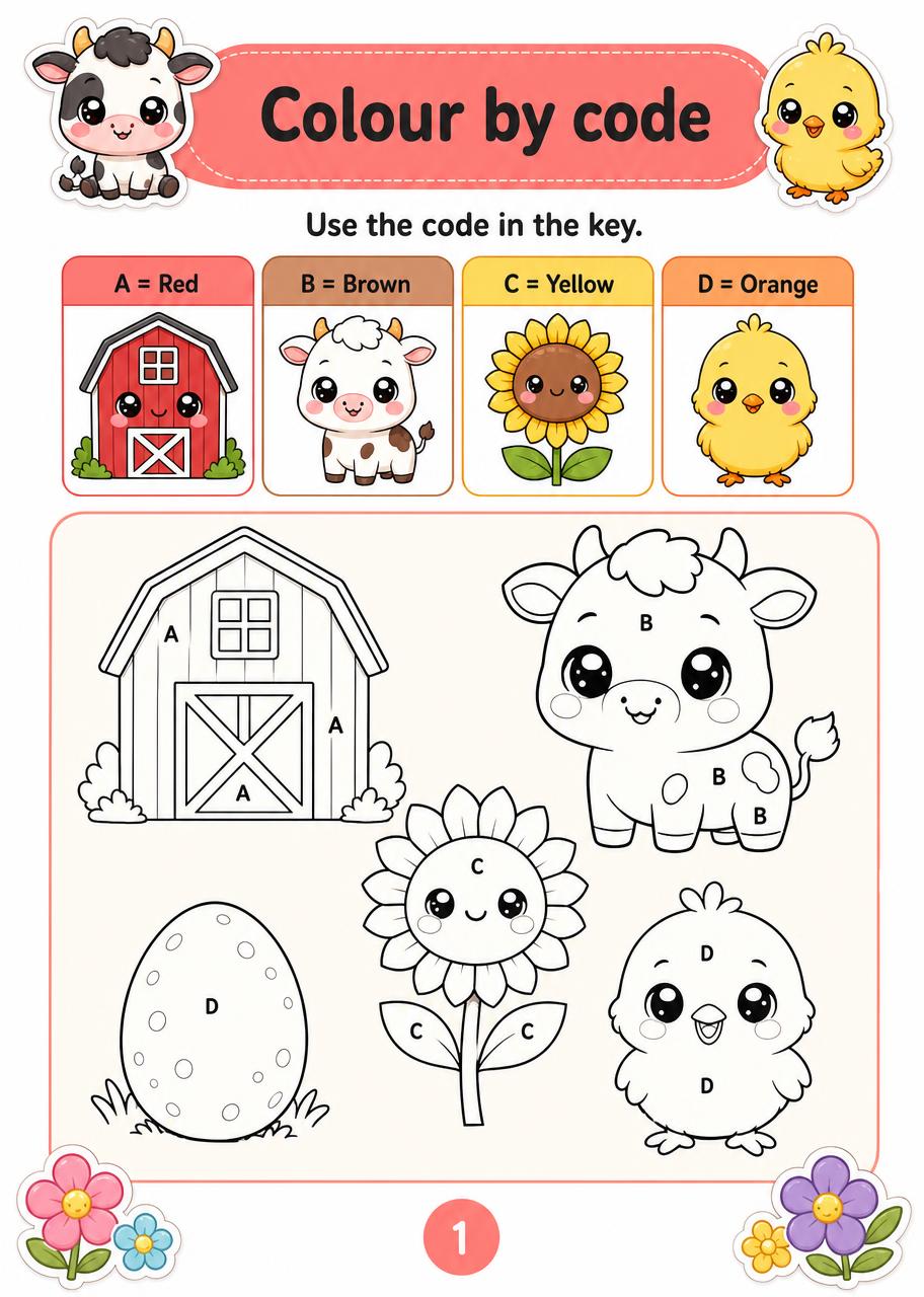 Colour by code activity page example