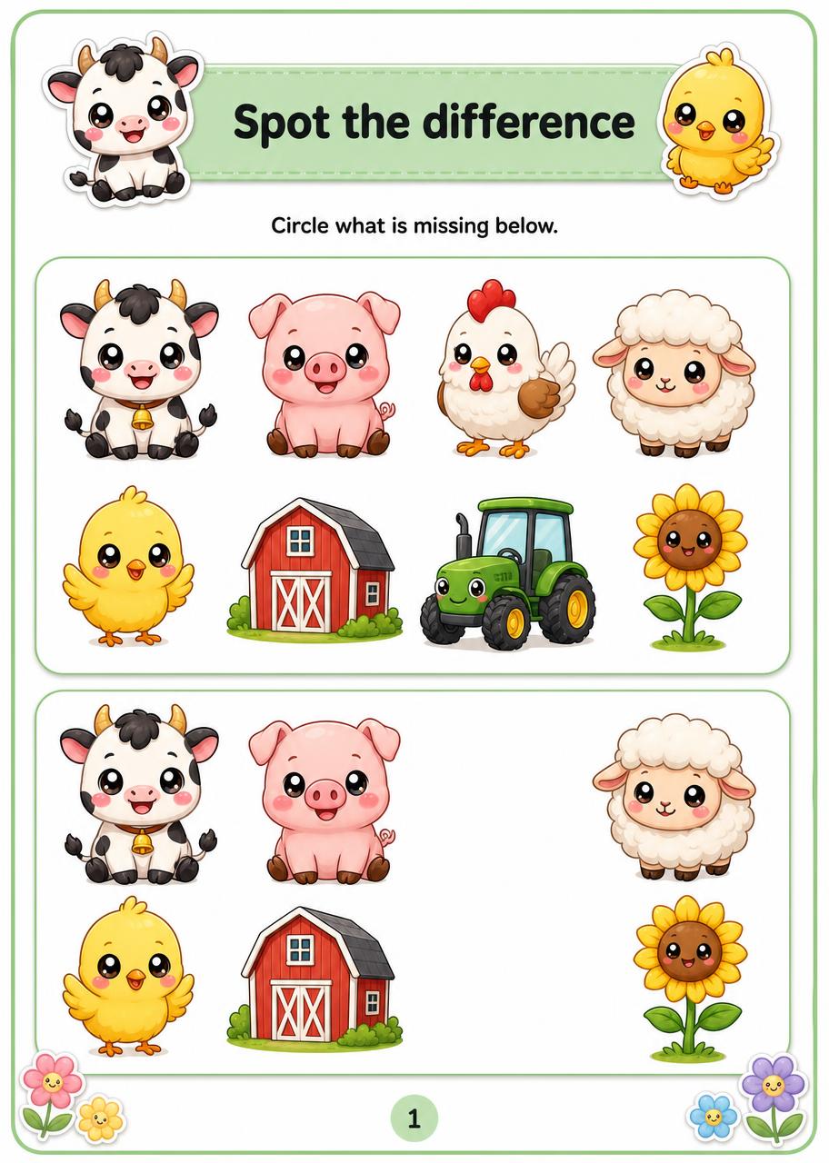 Spot the difference activity page example