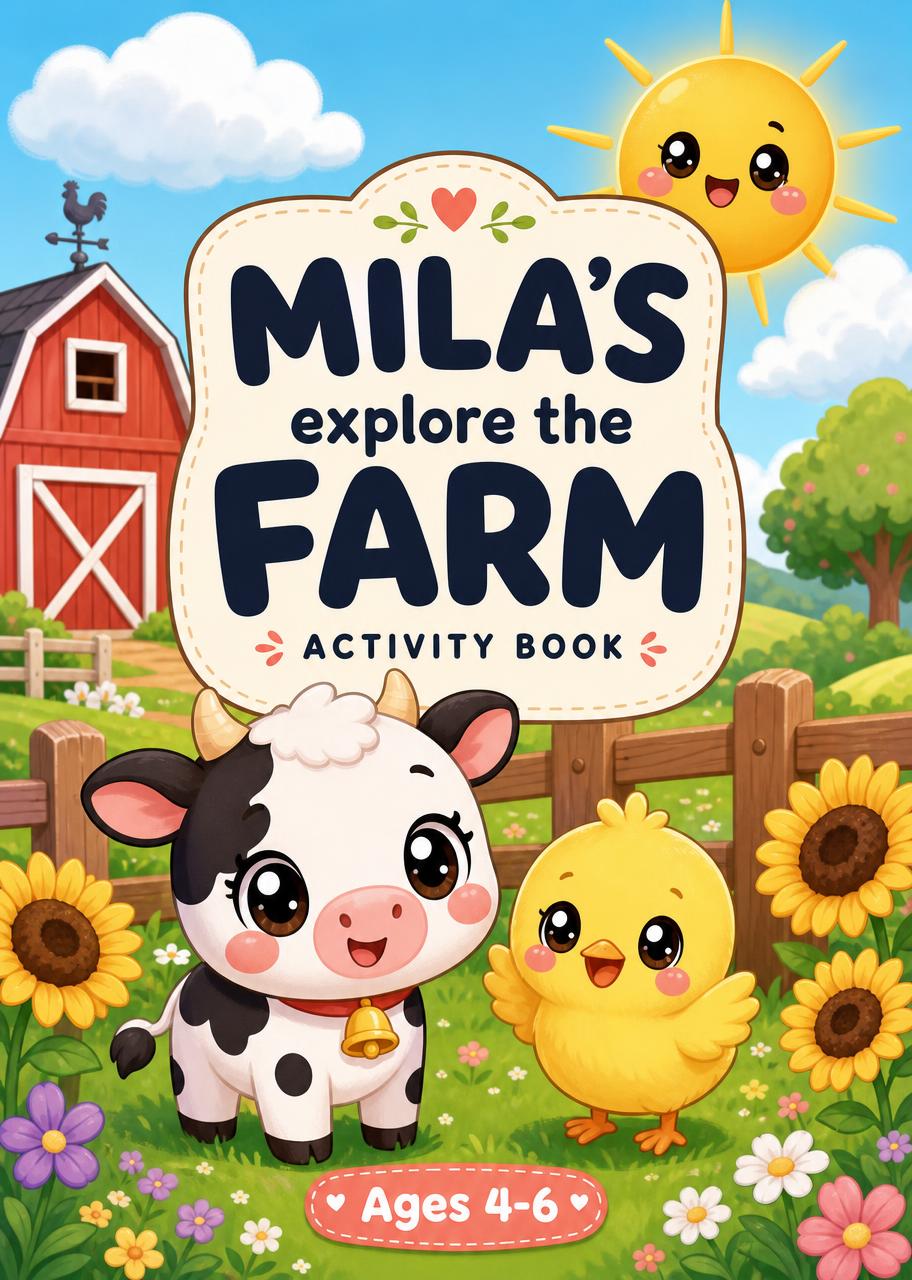 Their name on the cover example page personalised for a child called Mila