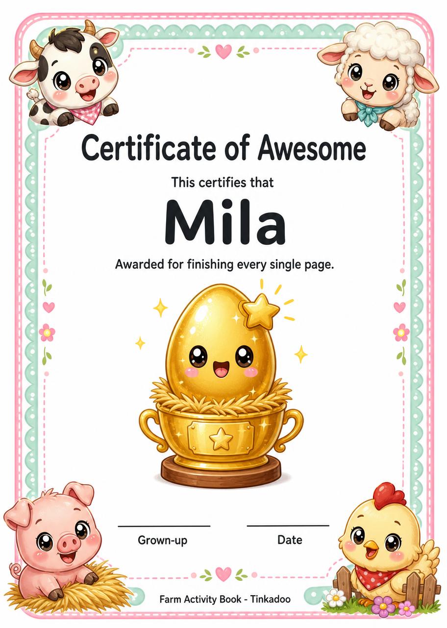 Their own certificate example page personalised for a child called Mila