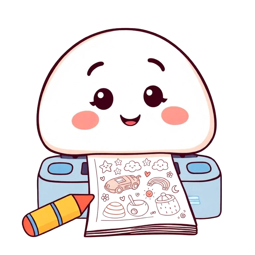 Happy cartoon printer printing an activity page